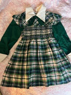 Vintage Polly Flinders Green Plaid Smocked Dress | 80s Holiday Christmas 3T 4T
